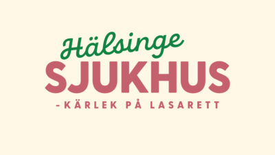 Grafisk bild med texten Hälsinge sjukhus - kärlek på lasarett i neonliknande bokstäver